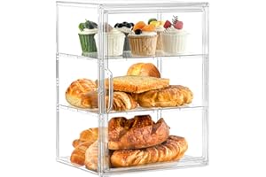 SANKEU Bakery Pastry Display Case 3 Layer Large Clear Bread Box For Kitchen Countertop Bread Storage For Homemade Bread, 10.6" L x 8.7" W x 14.2" H, 1 Pack