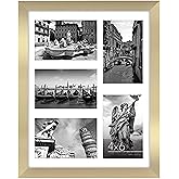 Americanflat 4x6 Collage Picture Frame with Shatter-Resistant Glass - Fits Five 4x6 Photos or Use as One 11x14 Picture Frame - Signature Collection - Collage Frames for Wall Display - Gold