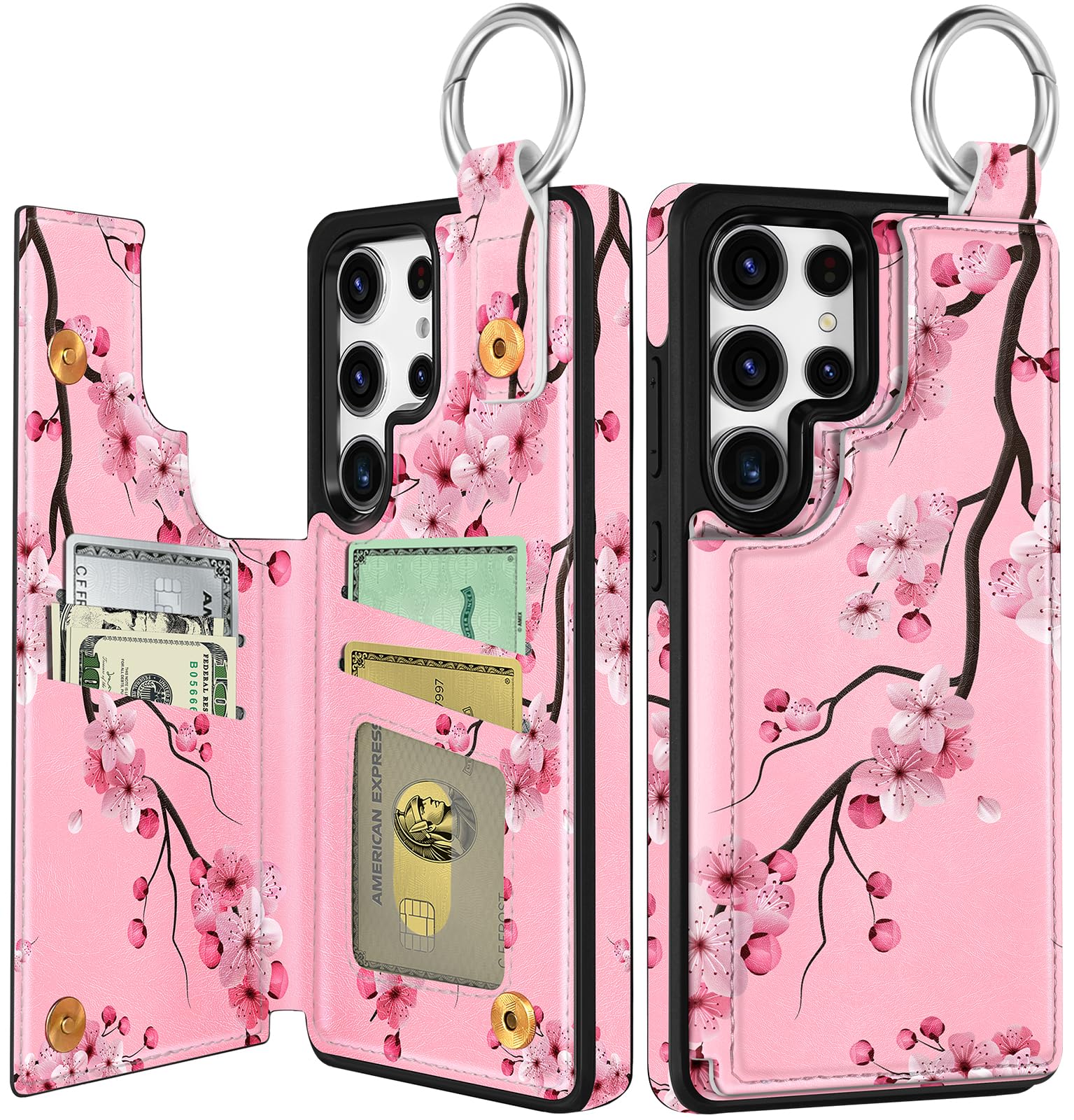 Photo 1 of Shorogyt for Samsung Galaxy S25 Ultra Wallet Case - Cute Fashion Peach Blossom Design with Card Holder Kickstand for Magnetic Clasp Back Flip Folio Leather Phone Cases for Wome Girls Men