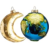 Joiedomi Hanging Ornament for Christmas Tree Decoration, Earth & Moon Blown Glass Ornaments for Xmas Gift Holiday Party Favor Decoration