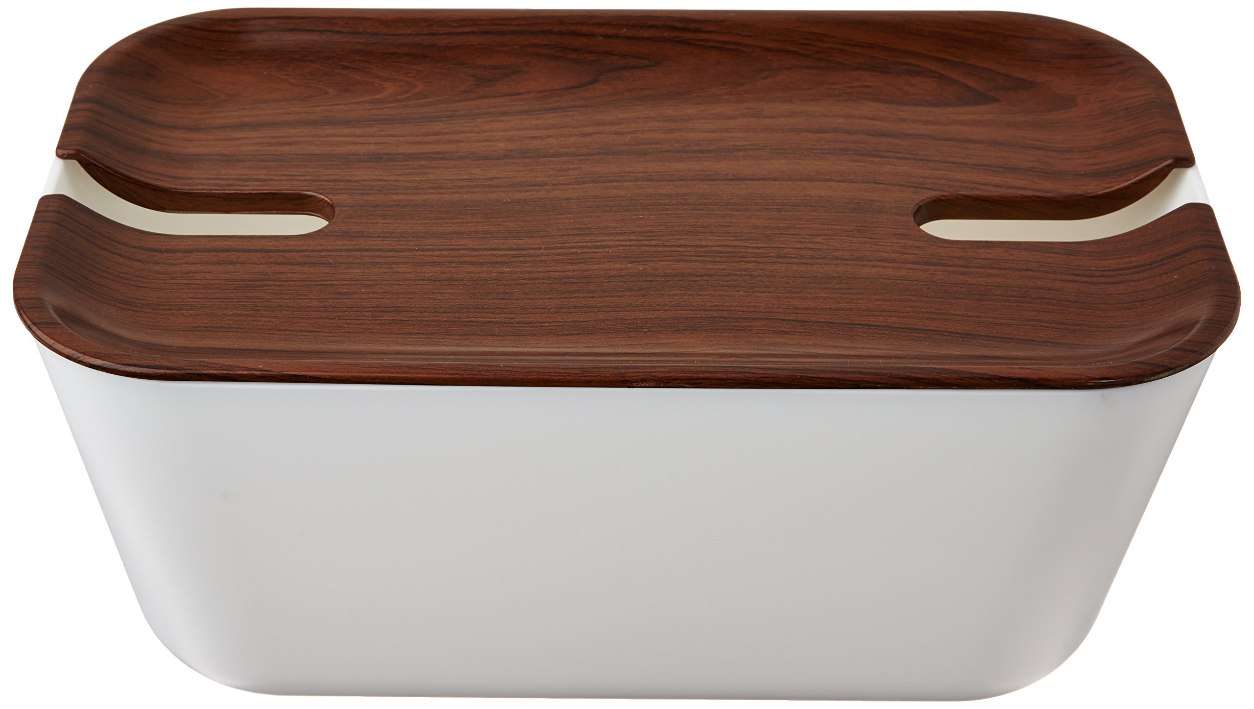 Bosign Cable Management Box Hideaway - Cable Organizer Medium. White & Dark Wood - 30x18x13,8 cm. Flame retardant plastic. Silicone antislip feet.