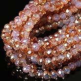 5 Strands 8mm Champagne Color Half Plated Faceted Rondelle Beads, Songxi Glass Beads for Keychain Making Necklace Earring Jewelry Making for Gemstone DIY Craft Supplies