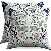 Sivirary Blue Green Pink Floral Pillow Covers 18x18 Inch Set of 2 Spring Summer Flower Patterned Decorative Throw Pillowcases Outdoor Farmhouse Cushion Cases Decor for Sofa Couch Bed