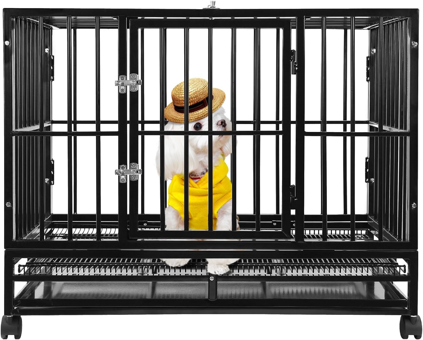 42" Black Commercial Quality Heavy Duty Pet Dog Cage Crate Kennel w/Wheels