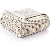 Amélie Home Waffle Throw Blanket for Couch, Soft Cozy Chenille Knit Blanket Warm Decorative Throw for Sofa, 50"x60", Beige