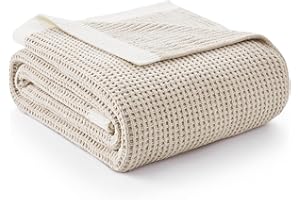 Amélie Home Waffle Throw Blanket for Couch, Soft Cozy Chenille Knit Blanket Warm Decorative Throw for Sofa, 50"x60", Beige