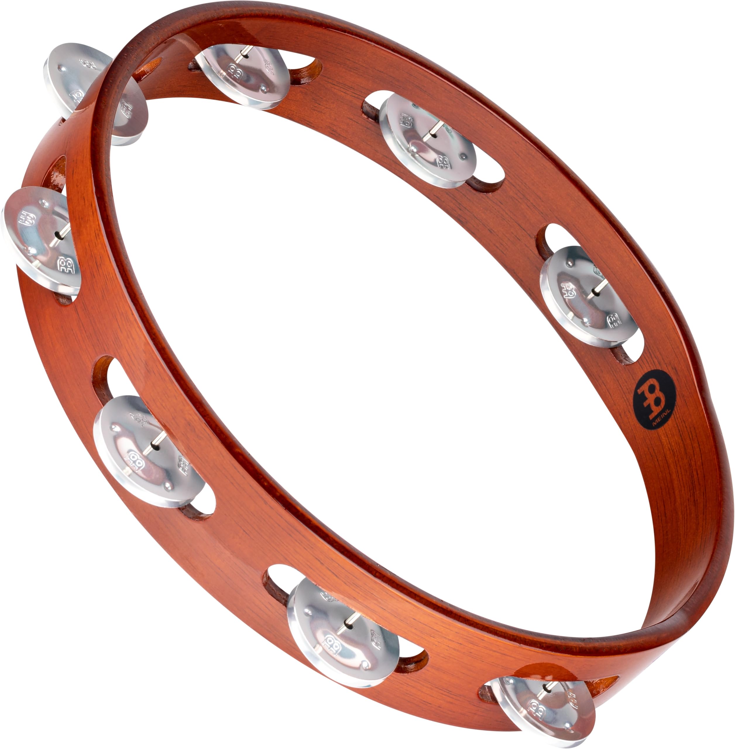 Meinl Percussion Traditional Wood Tambourine - 1-Row Tambourine - 10-inch Diameter - Siam Oak / Aluminum, Antique Brown / Natural (TA1A-AB)