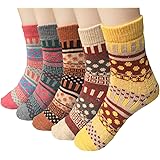 Loritta Women's 5 Pairs Vintage Style Winter Knitting Warm Wool Crew Socks