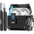 R-fun Compatible with AirPods 4th Gen Case, Full Drop Protection Auto Pop-Up Lid and Lock Design with Cleaner Kit and Keychain for AirPods 4 2024-Black