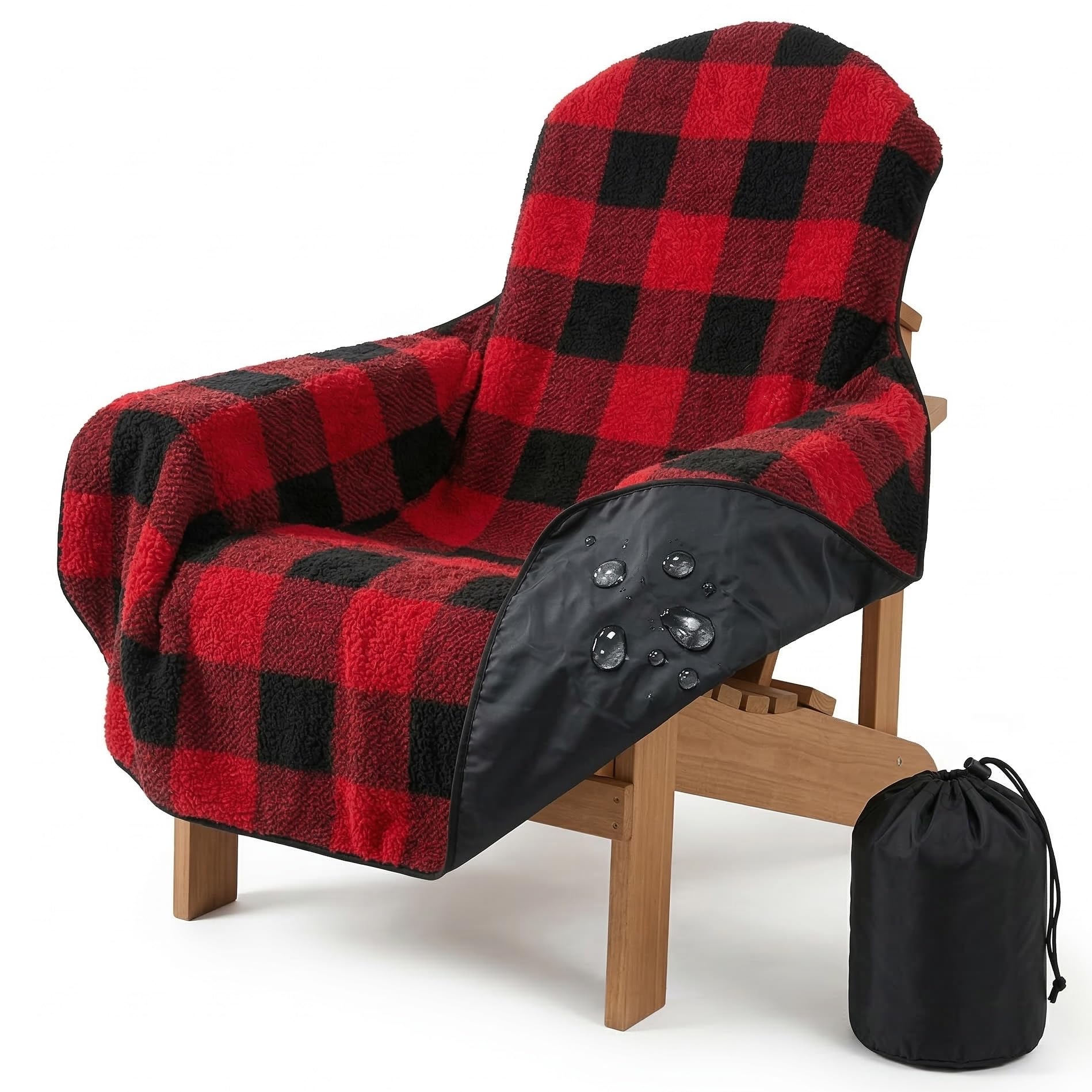 Photo 1 of Blanket for Chair Waterproof and Reversible - Cozy Sherpa Camping Chair Cover, Fits Outdoor Patio, Lawn, Bonfire, Pool & Office Chairs, All-Season Use for Bonfire or Rainy Day(Includes Carry Bag)