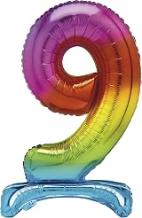 Unique 13269 Giant Standing Foil Number 9 Balloon Rainbow 76 cm