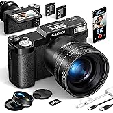 FLATIC 5K Digital Camera with WiFi, 64MP Cameras for Photography with 180° Flip Screen, 18X Zoom Vlogging Camera with 64GB Card, Wide & Macro Lens, 2 Batteries, Card Reader (Digital Zoom, Black)