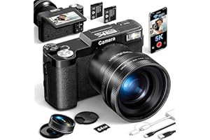 FLATIC Digital Camera with WiFi, 5K 64MP Cameras for Photography with 180° Flip Screen for YouTube, 18X Zoom Autofoucs Vlogging Camera with 64GB Card, Wide & Macro Lens, 2 Batteries, Card Reader
