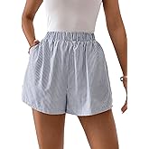 Floerns Women's Striped Print Elastic High Waist Wide Leg Casual Shorts