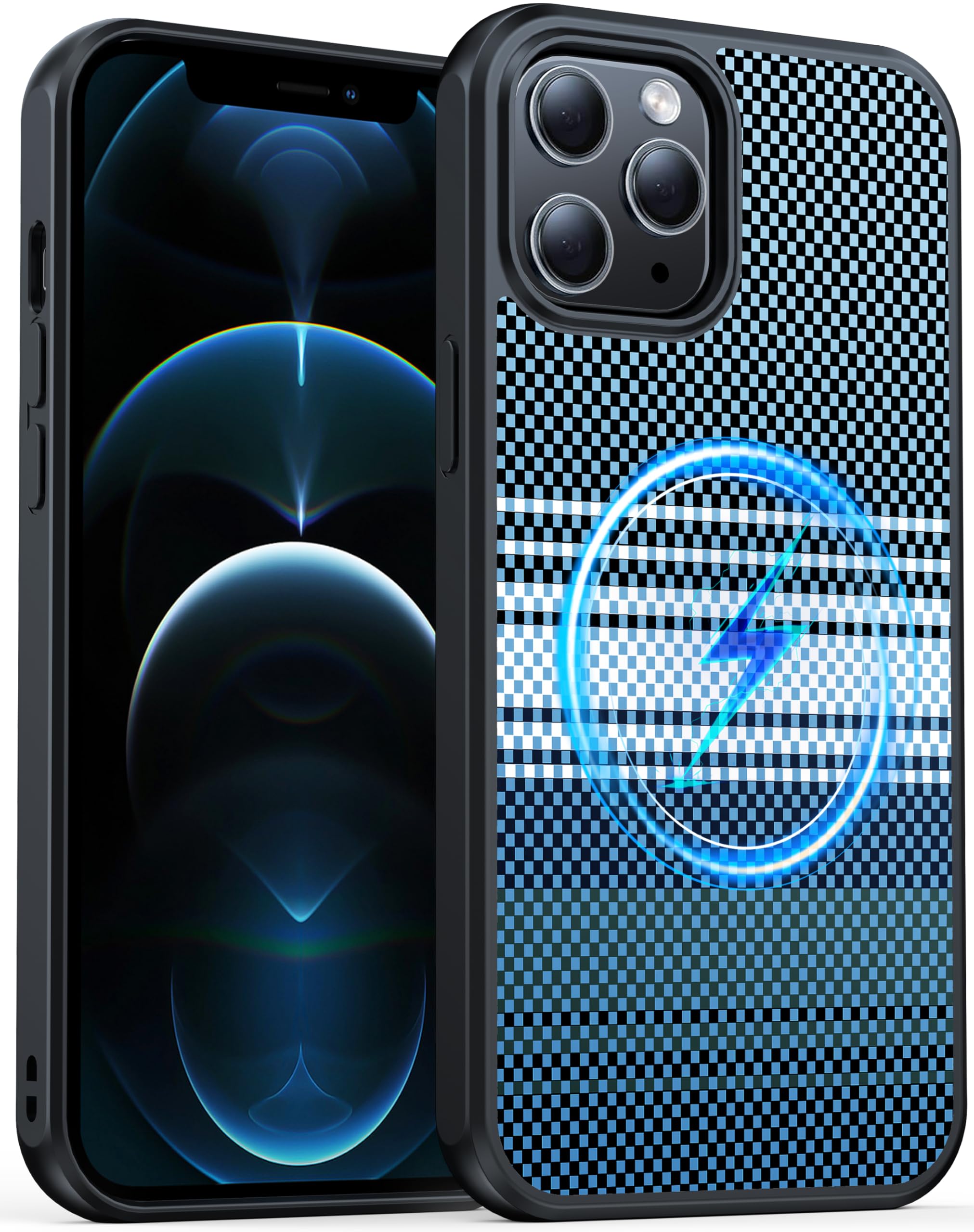 AMILIFECASES Magnetic for iPhone 12 Pro Max Case, Anti-Scratch Carbon Fiber Texture-Compatible with MagSafe - Military Grade Drop Protection - Slim Shockproof Phone Cover 6.7", Camo Blue