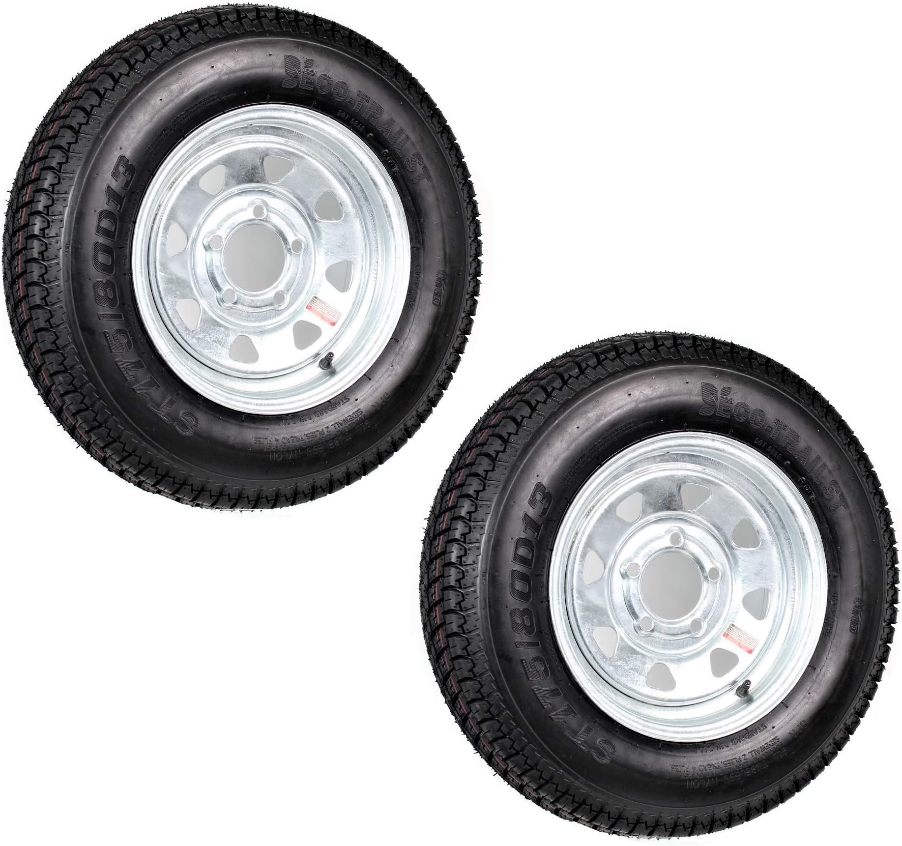 2-Pack Trailer Tire On Rim ST175/80D13 175/80 D 13 Load C 5 Lug Galvanized Spoke