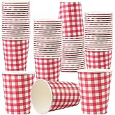 DTFMZOV 50 Pcs 8 oz Gingham Paper Cups, Disposable Gingham Cups, Red Checkered Cup for Hot Cold Beverage Baby Shower Birthday Party Supplies Decor (Red)