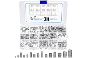 BEAUGIREW 420 Pieces M3 M4 M5 M6 M8 Grub Screw Set Allen Head Socket Assortment Kit Stainless Steel Internal Hex Drive Cup-Po