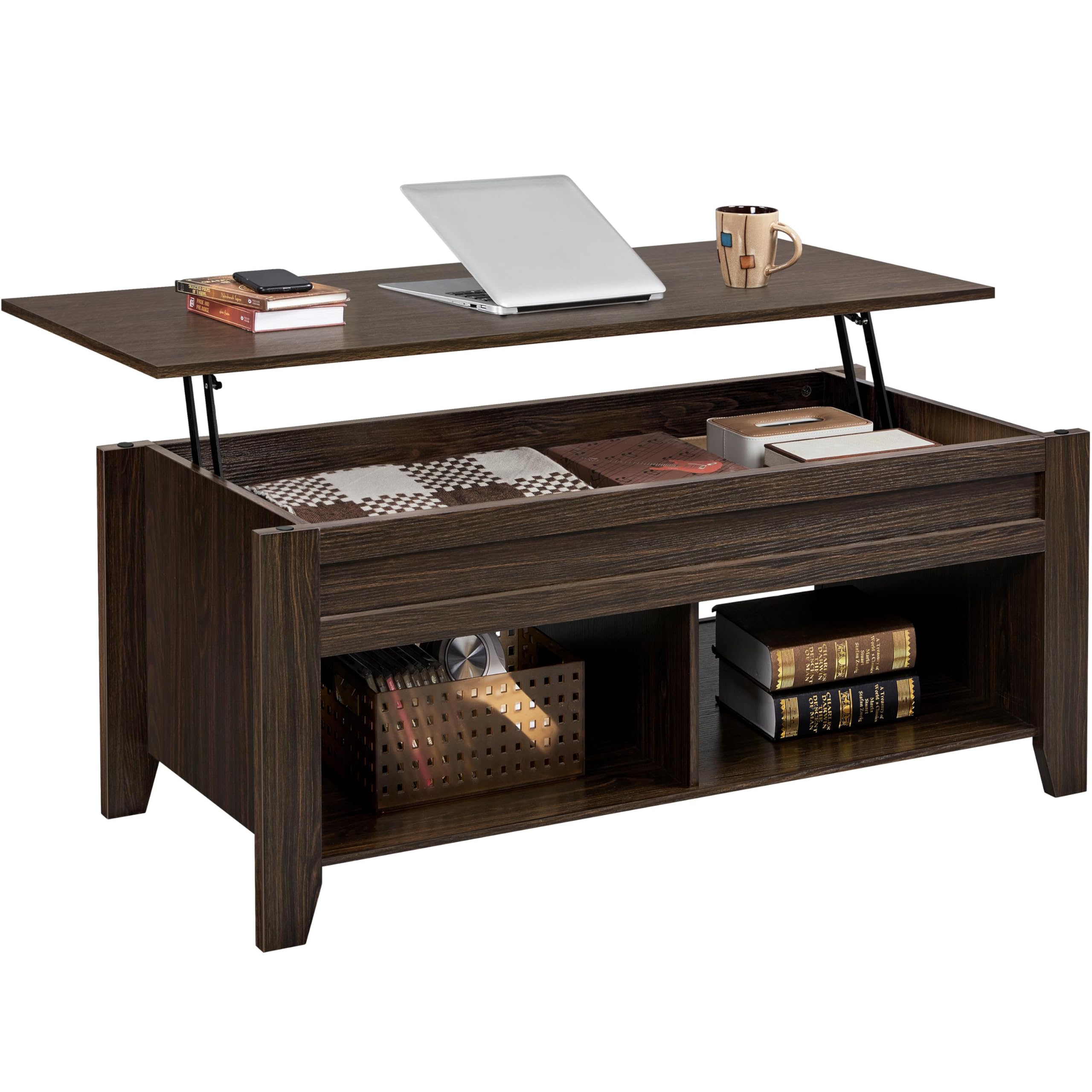 Photo 1 of Yaheetech Lift Top Coffee Table with Hidden Storage Compartment & Seperated Lower Shelf, Lift Up Coffee Table, Rising Tabletop Dining Table for Living Room, 41in L, Espresso