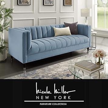 Amazon Com Nicole Miller Velvet Sofa Slate Blue Design