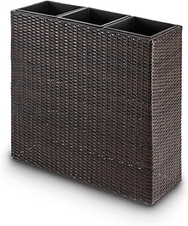 blumfeldt Triumflor Pflanzgefäß Blumentopf Pflanzkübel 3 x Pflanztopf (Wasserstandsanzeiger, Polyrattan, Korbflechtoptik, UV- und witterungsbeständig, braun