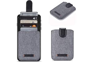 BIAJIYA Card Holder for Back of Phone RFID 5 Pull Credit Card Cash Cell Wallet Pocket Canva Leather Case for Smartphones (Black)