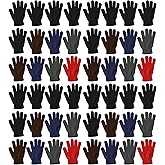 48 Pairs Winter Magic Gloves, Bulk Warm Brushed Interior, Stretchy Assorted Mens Womens