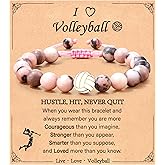 Gnamy Softball/Volleyball/Soccer/Basketball/Tennis Bracelet Gifts for Teen Girls Women, Adjustable Natural Beads Bracelet Sports Stuff Jewelry Gifts for Her