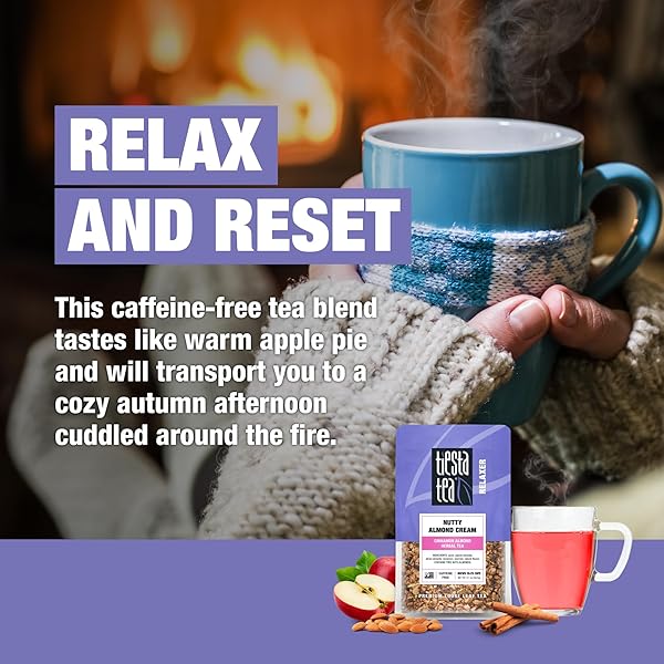 TIESTA TEA – NUTTY ALMOND CREAM, PREMIUM LOOSE LEAF, CINNAMON ALMOND HERBAL TEA BLEND, NON-CAFFEINATED, MAKE HOT OR ICED & BREWS UP TO 25 CUPS, 2.1 OUNCE RESEALABLE POUCH