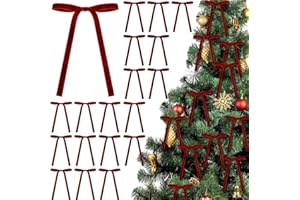 24 Pcs Velvet Christmas Bows - Burgundy Velvet Ornaments for Christmas Tree, Rustic Crafts Gift Bows Ribbon Vintage Wreath Bo