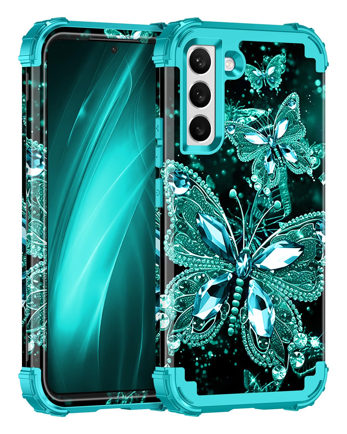 Miqala for Galaxy S22 Plus 5G Case,Glow in The Dark Three Layer Heavy Duty Shockproof Full Body Protection Hard Plastic Bumper+Soft Silicone Case for Samsung Galaxy S22 Plus 6.6 inch,Green Black