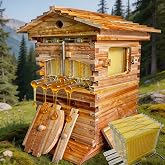 pedenencelia 2-in-1 Self-Flowing Honey Beehive Wooden Box &ndash; Wooden Auto Honey Hive with 4 or 7 Auto Flow Frames, Durable Wax-Coated Fir Wood &amp; Large Observation Window, for Backyard Beekeepers 4frame