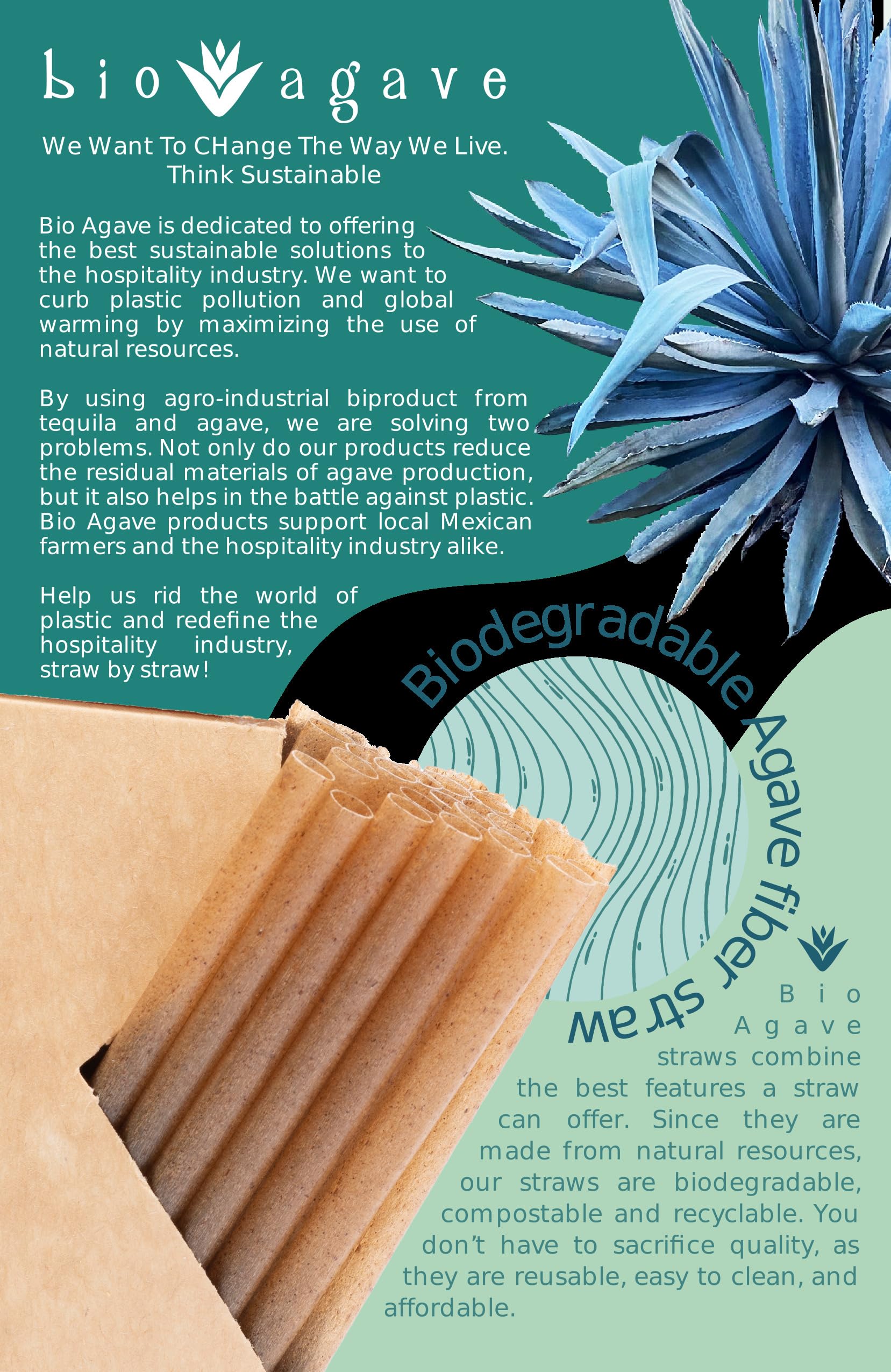 BIO AGAVE Biodegradable 8.25" Standard Straws 150 Pcs | Plant-Based Eco-Friendly Products | Drinking Straws | Agave Straws & Reusable Straws - Plastic-Free | Compatible with all lid - Image 3