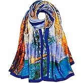 QIUTIMIY Large Silk Feeling Scarf Fashion Stain Scarves for Women Lightweight Sunscreen Floral Shawl Wraps
