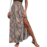 Milumia Women's Boho Paisley Maxi Skirt High Waist Split Thigh Flowy Swing A Line Skirts