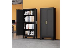 RISTERN Black Metal Storage Cabinet, 61" Steel Cabinets for Home Office, Kitchen Pantry Storage Cabinet with Doors and 3 Adjustable Shelves, Metal Tool Cabinet, for Office, Home, Garage, School