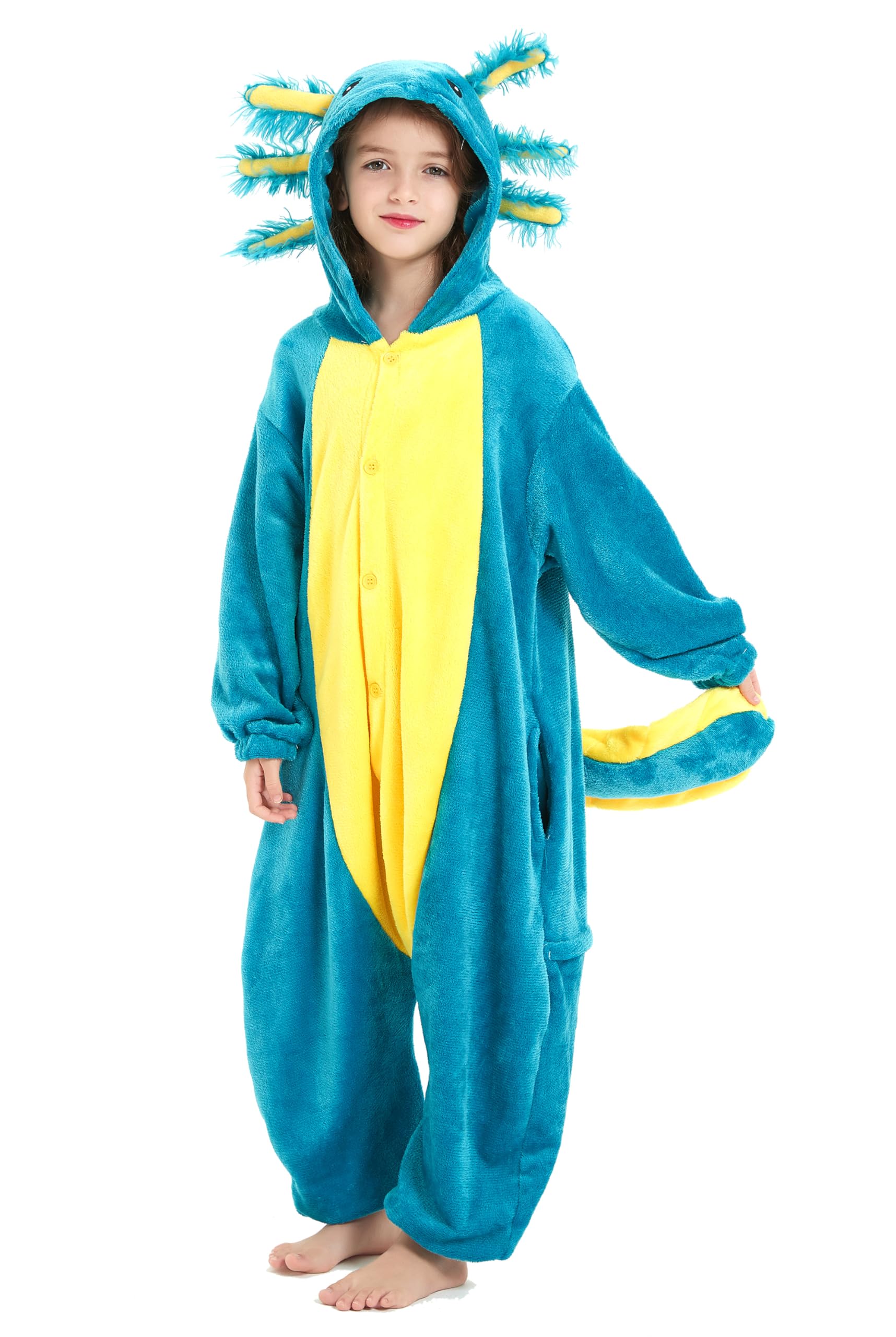 Photo 1 of Magicmode Kids Axolotl Onesie Pajamas Soft Flannel Halloween Cosplay Costumes for Boys Girls