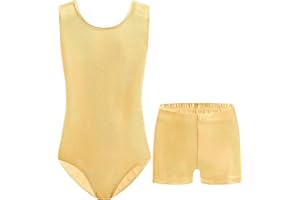 Nymphperi Girls Gymnastics Leotards 2 Piece Shiny Sleeveless Bodysuits with Sparkly Breathable Shorts Suit