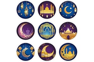 INCHOLL Blue Purple Ramadan Stickers 180 Pcs Ramadan Blue Purple Round Sticker Kit Blue Purple Ramadan Decoration Ramadan Party Supplies Favors
