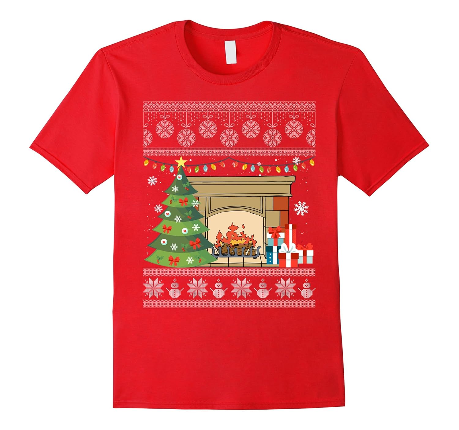 Lighted Fireplace T-shirt Christmas Tree Presents Decoration-Rose