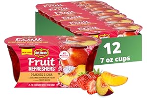 DEL MONTE FRUIT AND CHIA FRUIT CUP Snacks, Peaches in Strawberry Dragon Fruit, 12 Pack, 7 oz