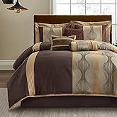 LANCO MODERN LIFESTYLE King Comforter Set, Brown, 7 Pieces Bed in a Bag, Ultra Soft Jacquard with Solid Piecework, Luxury Bed Set with Comforters, Bed Skirt, Pillow Shams and Decorative Pillows