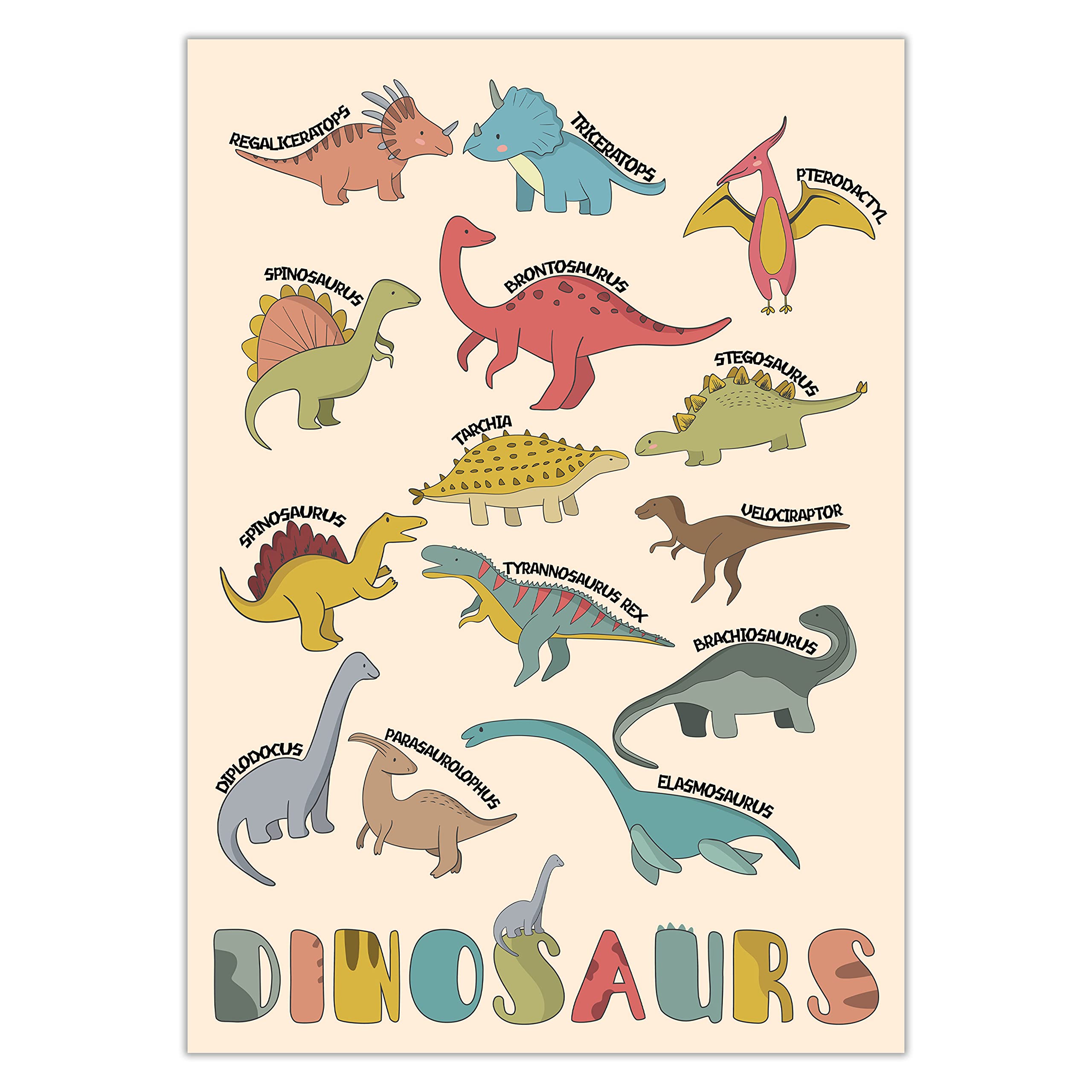 Dinosaurs Poster - Kids Room | Dinosaur Wall Art Prints | Kids Bedroom Decor Print Only A4