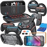 Switch 2 Accessories, 17-IN-1 Pro Controller Bundle for Nintendo Switch 2 | Carrying Case, Controller Charger Dock, Grips for JoyCon,Steering Wheels for Mario Kart,Protective Cover for Switch 2 Console