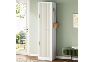 Condemo Shoe Cabinet with Slipper Rack, 10-Tier Narrow Tall Shoe Storage Cabinet with Adjustable Shelves Modern Shoe Organizer Cabinet for Entryway, White