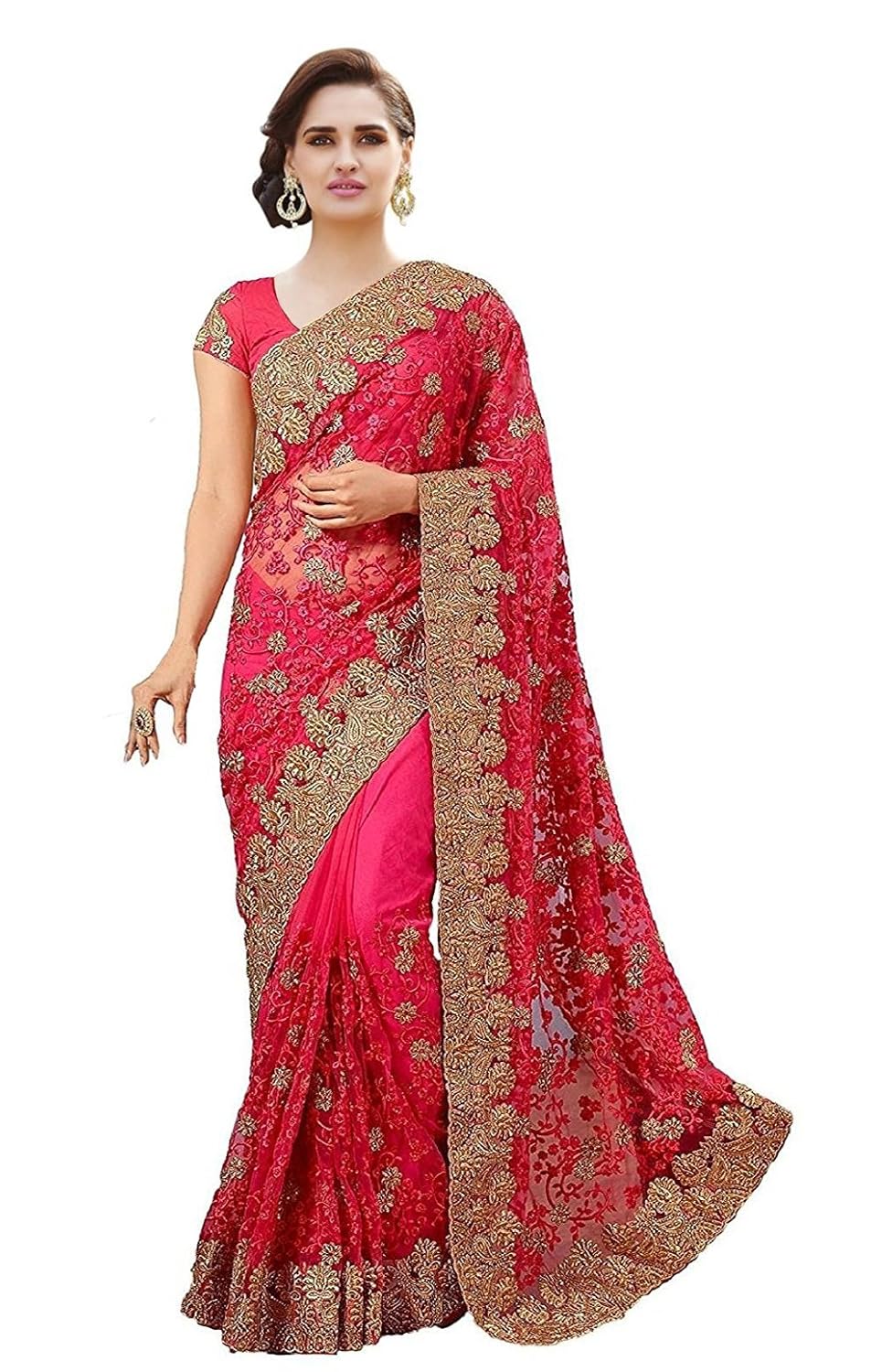 arohi designer net embroidered saree with blouse piece