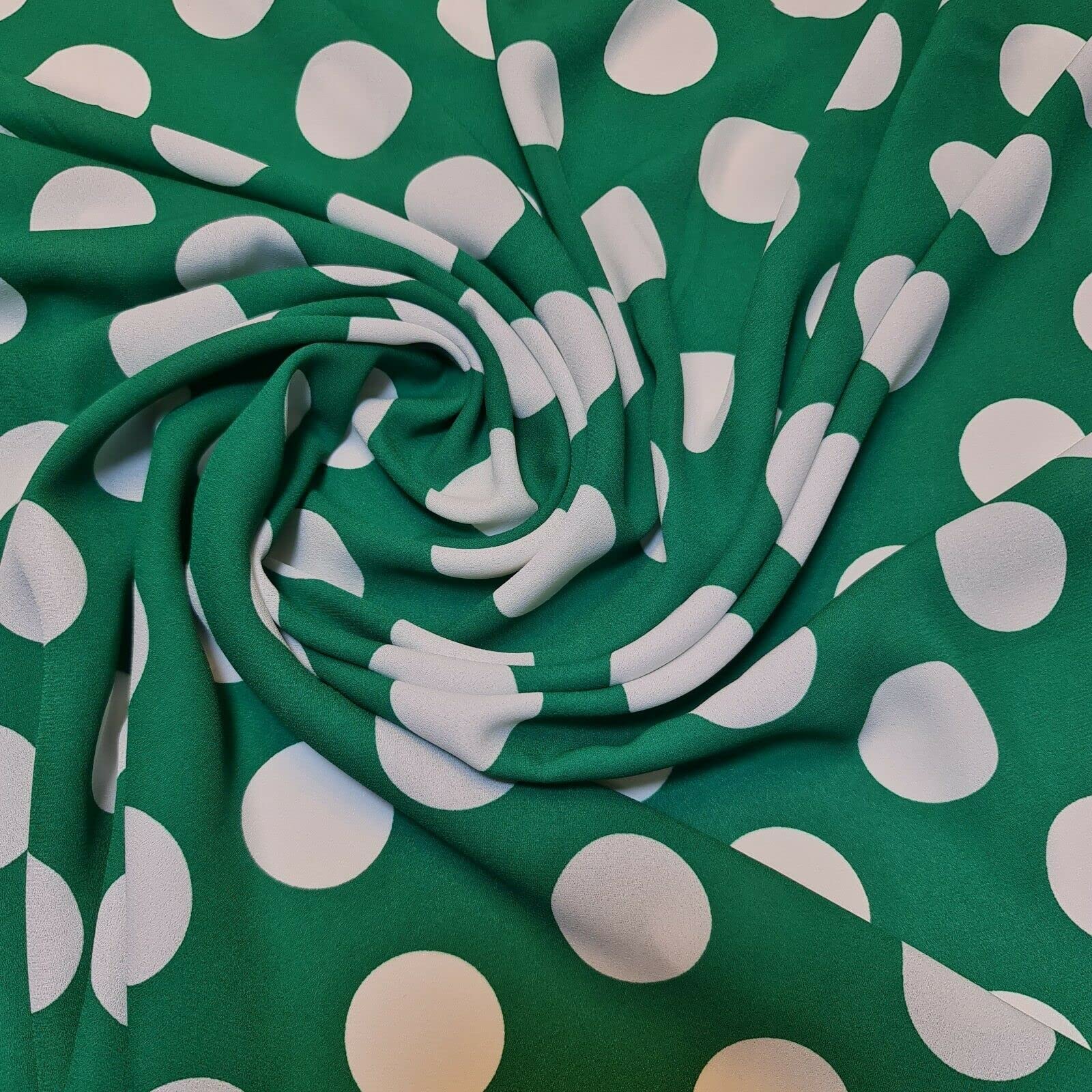 Polka Dot Collection Silky Crepe Fabric Sewing Craft Spots 58" (Pre Cut 1 Meter) (Green)
