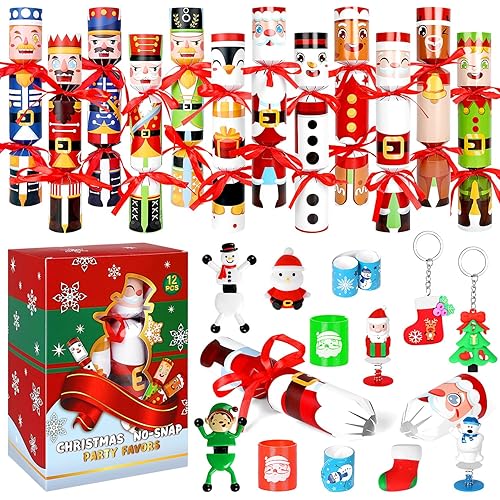 ZALAON Christmas Cracker Kit, 12 Pieces Toy Box Cracker for Xmas With Cracker Hat Jest For Christmas Party Supplies Christmas Tree