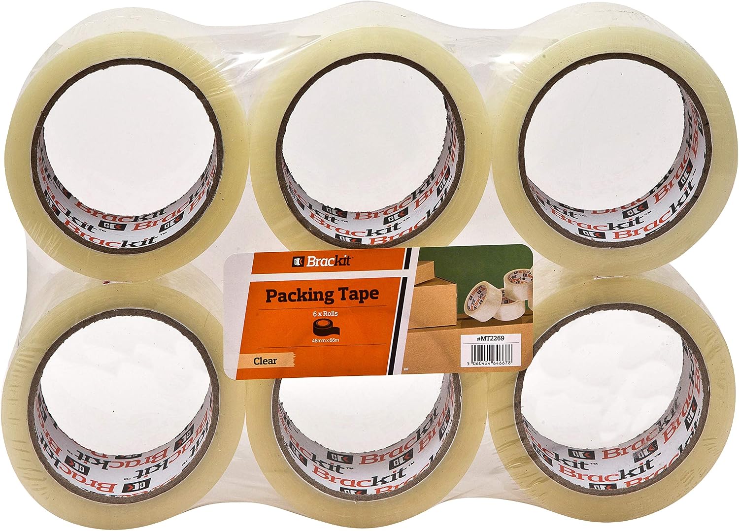 brackit Clear Packaging Tape, 48mm x 66m, Bulk Pack of 6 Rolls, Strong Heavy Duty Packing Tape for Regular Use or Moving - Image 3
