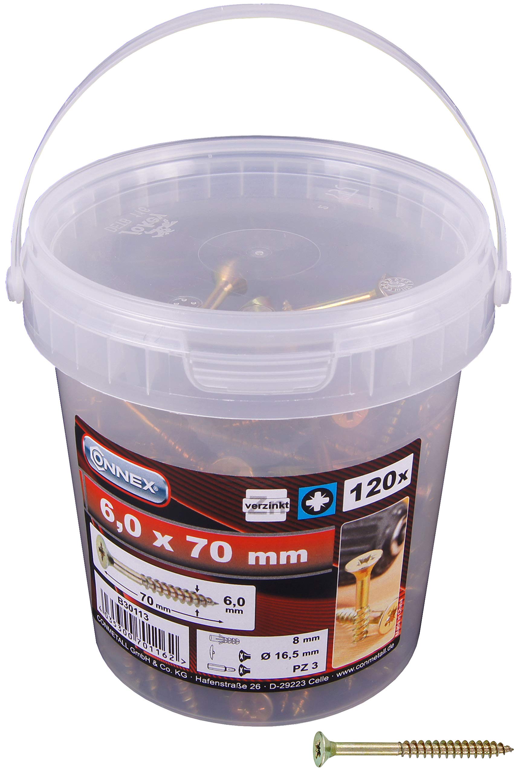 CONNEX B30113 PZ 6 x 70mm Uni-Screws Bucket (120 Pieces) — image 1